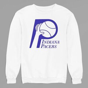 NEW Indiana Pacers Retro Logo Long Sleeve Fleece Crew Sweatshirt WHITE